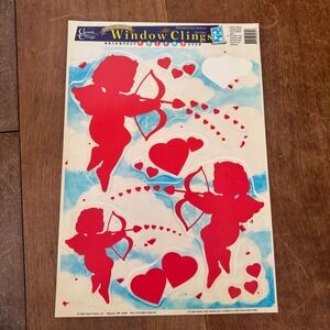Vintage‎ 1998 Impact Plastics Valentine Cupid Heart Window Clings Red Silhouette